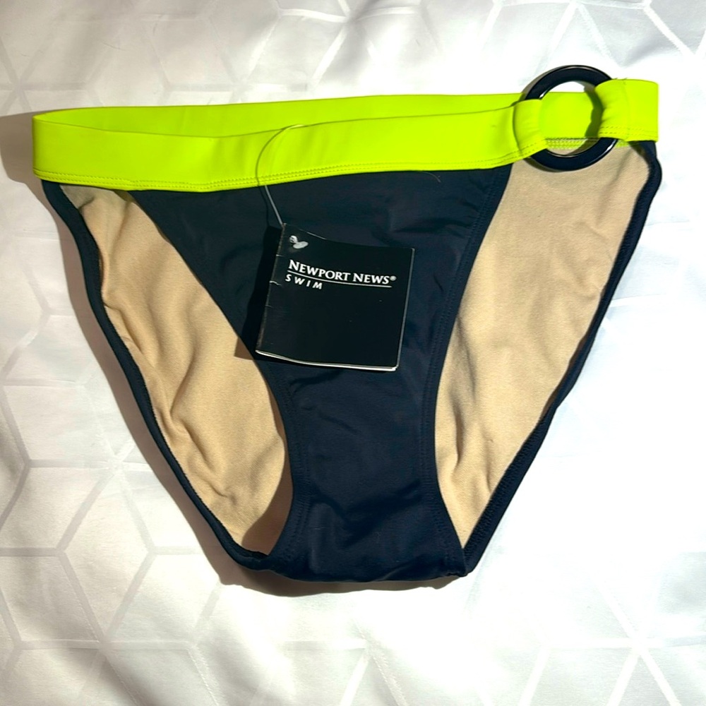 Newport News Swim Womens Bikini Bottom Color Block O Ring Black Green Size 6